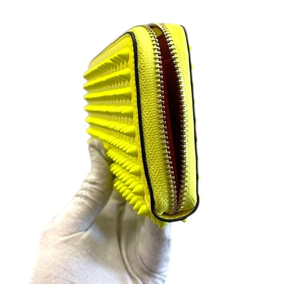 Christian Louboutin Panettone Studded Neon Yellow Long Zip Wallet - Picture 3 of 6
